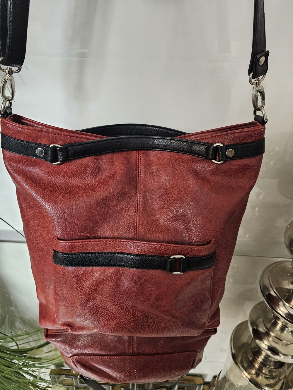 ESPE Red Shoulder Bag with Black Trim and Front Pocket